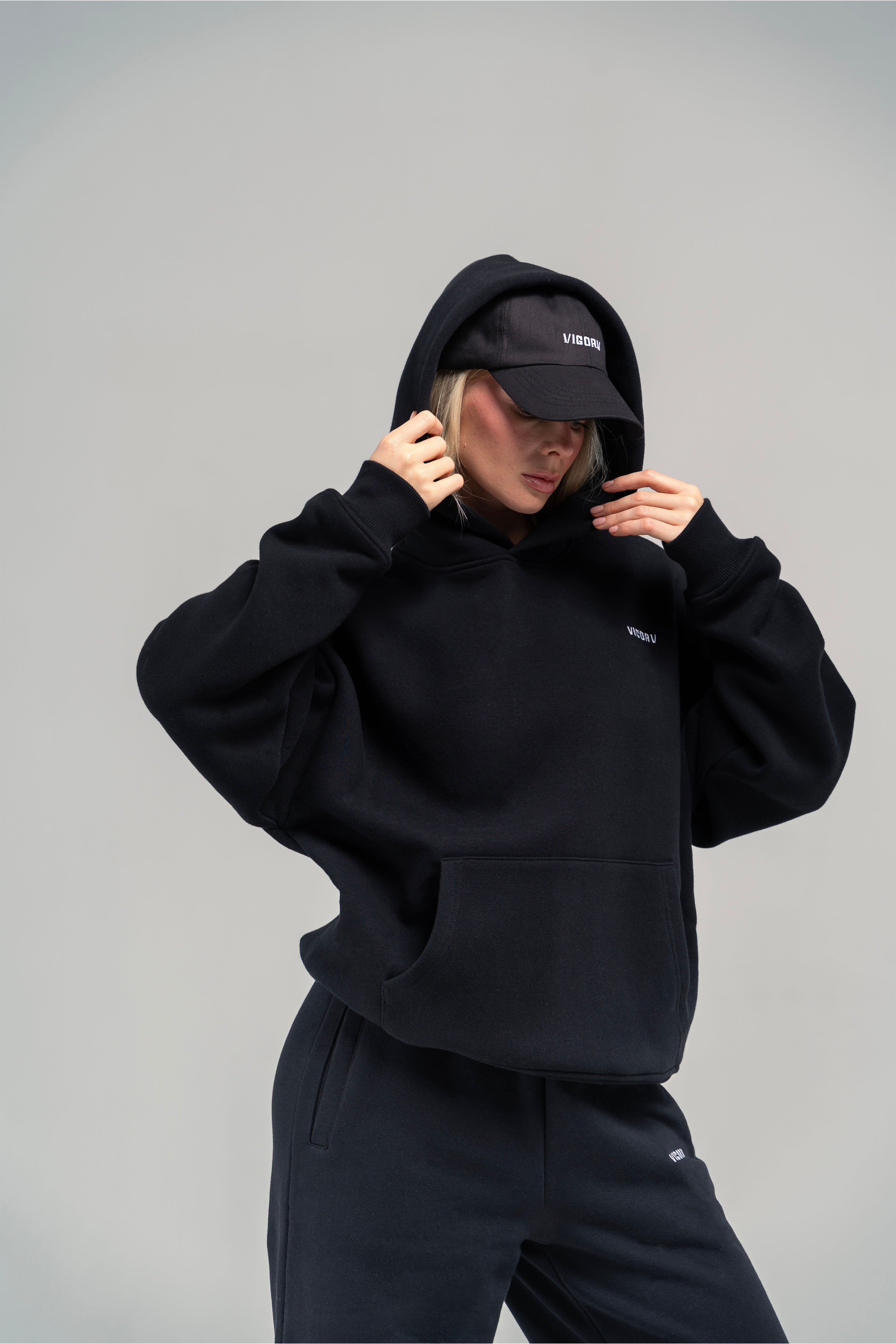 Vigorv Oversized Cozy Hoodie - Jet black