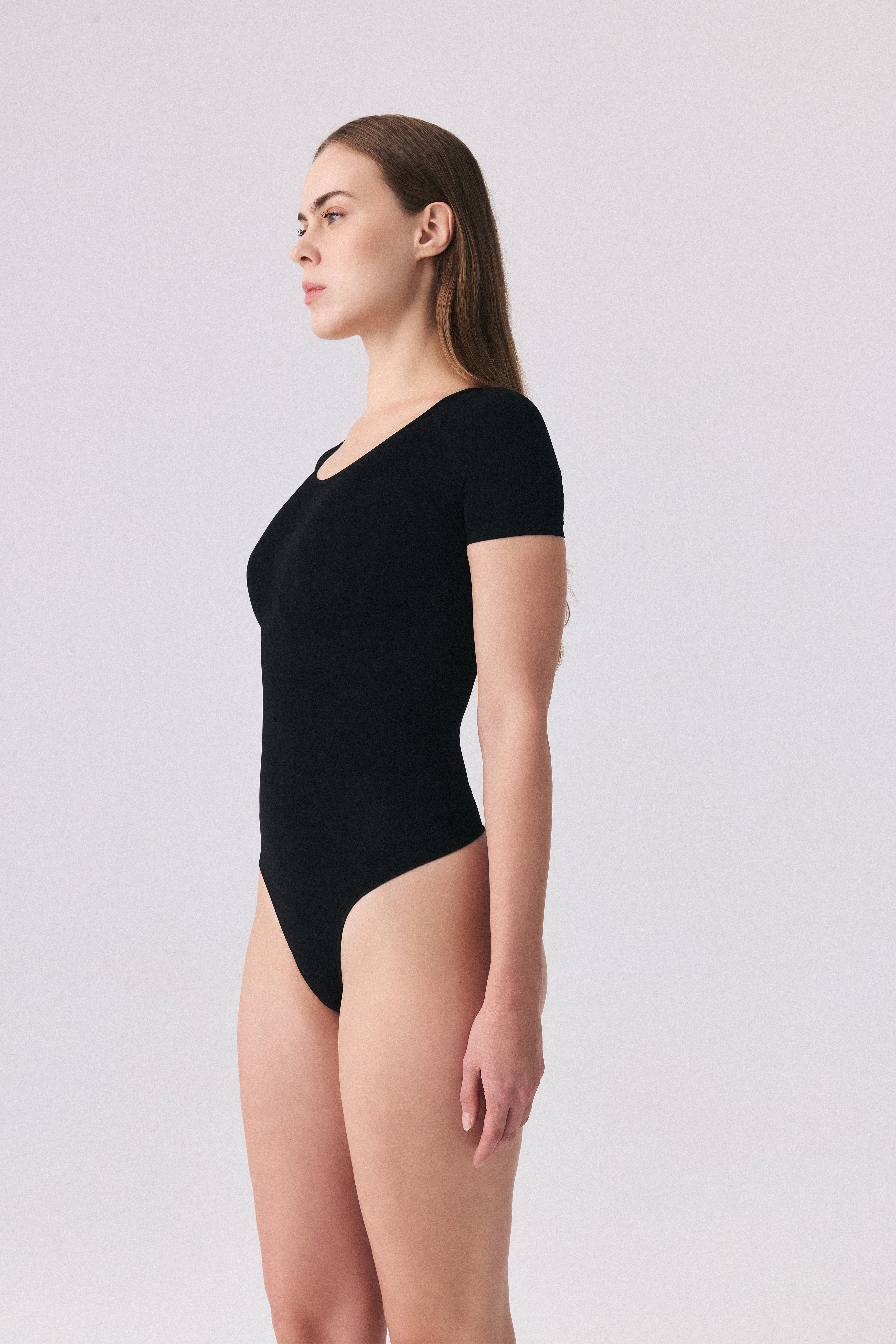 Sculpt Short Sleeve Thong Bodysuit - Black