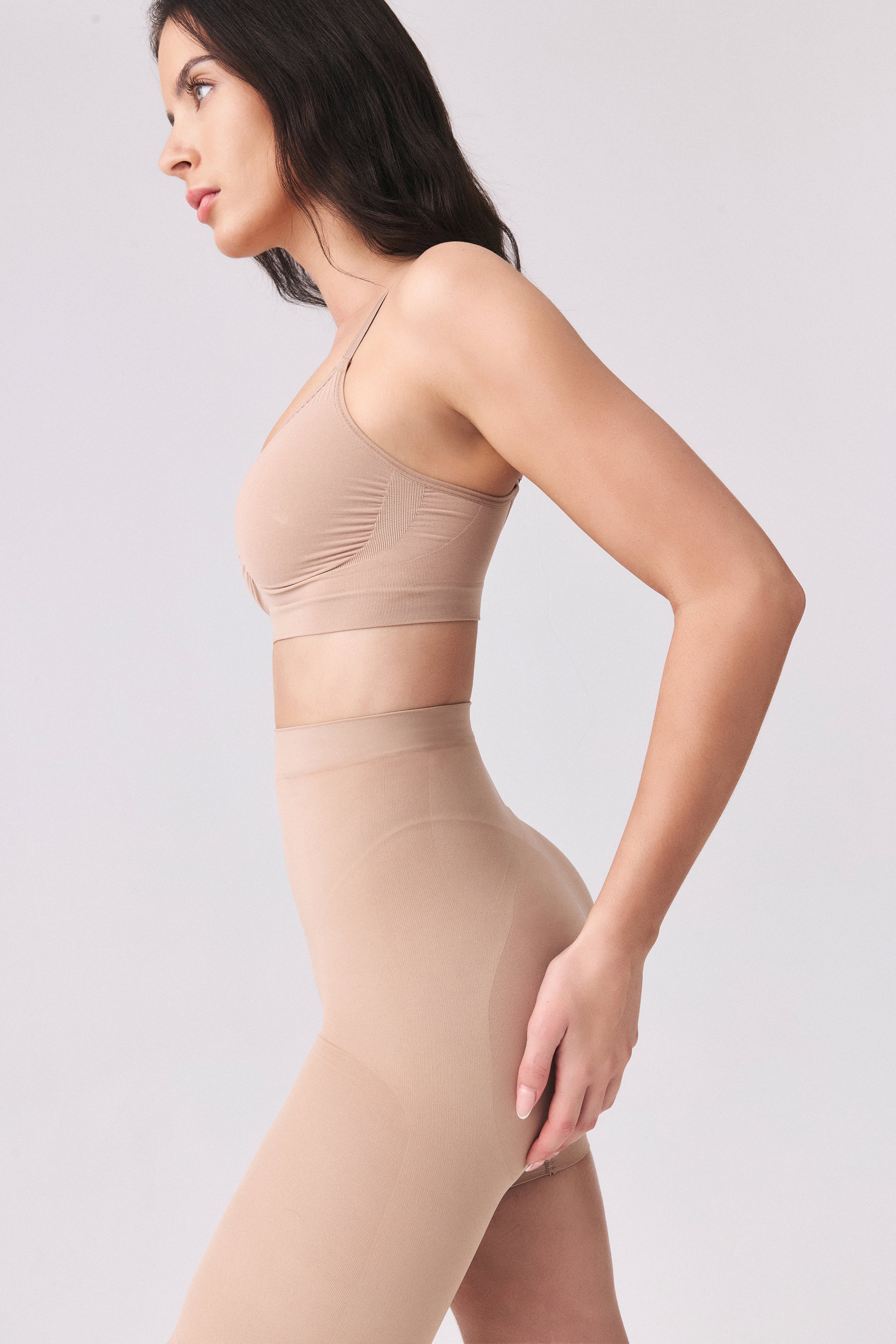 High-waisted Above The Knee Scuplting Short -  Beige