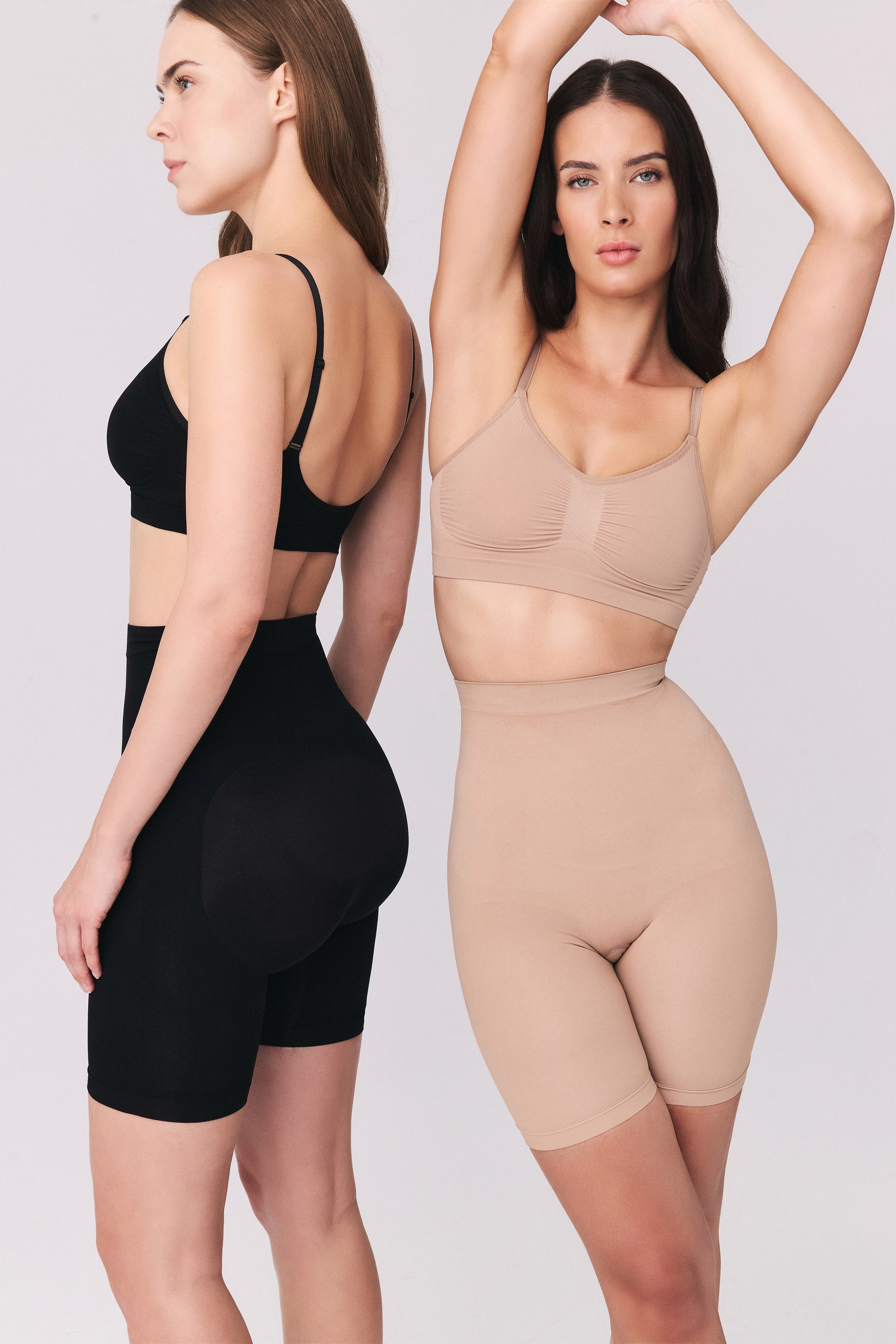 High-waisted Above The Knee Scuplting Short -  Beige